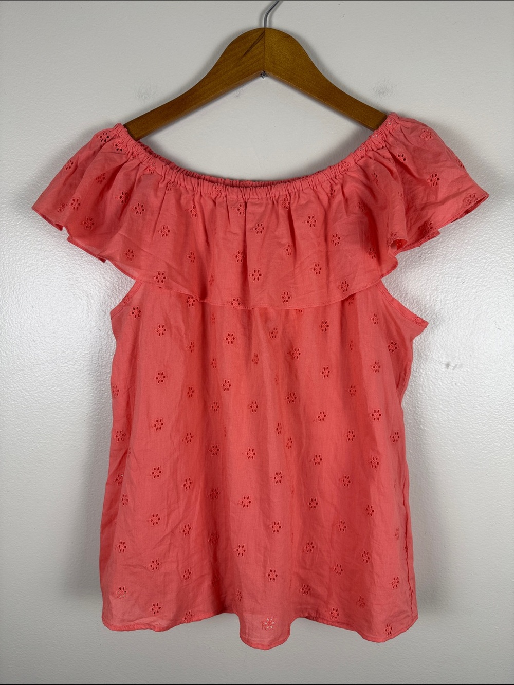 1. State Coral Eyelet Off-Shoulder Ruffle Top. Medium. NEW